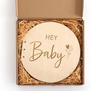 Couverture en bois bébé douche livre d'or bébé <span class=keywords><strong>naissance</strong></span> <span class=keywords><strong>journal</strong></span> Message livre cadeau à la main pour bébé bain couture reliure grandir - Product Image 1