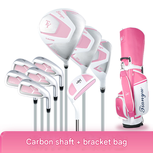 Ensemble de clubs de golf d'entraînement rose premium avec sac de golf, ensemble de clubs de golf pour femmes, ambidextre, pour l'extérieur et l'intérieur, 9 clubs en fibre de carbone/acier - Product Image 5