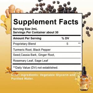 ของเหลวขมิ้นชันจากขมิ้นเคอร์คูมินยาหยอดพร้อมไบโอเพอรีนช่วยเพิ่มพลังงานและสนับสนุนการย่อยอาหารฉลากส่วนตัว - Product Image 5