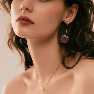 Resin Cherry Drop <b>Earrings</b> | 18K PVD Gold Plated Stainless Steel T-Bar <b>Posts</b> | Trendy Minimalist Jewelry for Women & Girls - Product Image 4