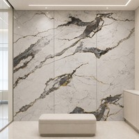 Panneau mural classique en PVC marbré avec revêtement UV, ignifuge, finition brillante, imperméable, imprimé veiné de pierre, ensemble de panneaux rigides