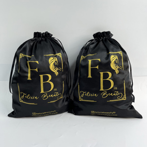 Luxury Soft Fabric Dense Black Silk Satin <b>Drawstring</b> Bag Cosmetic Hair Wig High End Jewelry Packaging <b>Pouch</b> Bags - Product Image 6