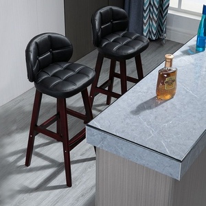 Tabouret de bar capitonné en cuir PU, dossier en bois massif, assise rembourrée courbée, repose-pieds rétro pour salle à manger, îlot de cuisine, <span class=keywords><strong>barhocker</strong></span> - Product Image 3