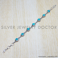 Bracelet en argent sterling 100% avec pierre précieuse turquoise ronde, fabriqué en argent sterling 925, bijoux uniques faits à la main