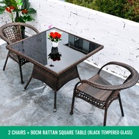 Ensemble de salle à manger en rotin pour patio, 4 chaises avec plateau en verre, mobilier de bistrot résistant aux intempéries pour jardin, balcon, terrasse, cour
