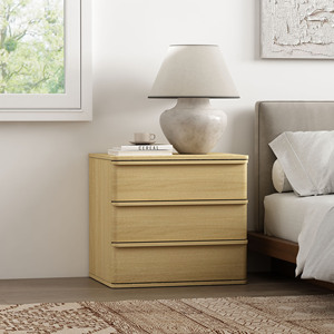 Nightstand In Natural Oak Wood <b>Under</b> <b>Bed</b> Storage Drawer Cabinet - Product Image 2