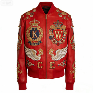 Giacca Streetwear in Vera Pelle di Agnello di Alta Qualità con Applicazioni Ricamate e Patchwork, Produzione OEM con Basso MOQ - Product Image 6
