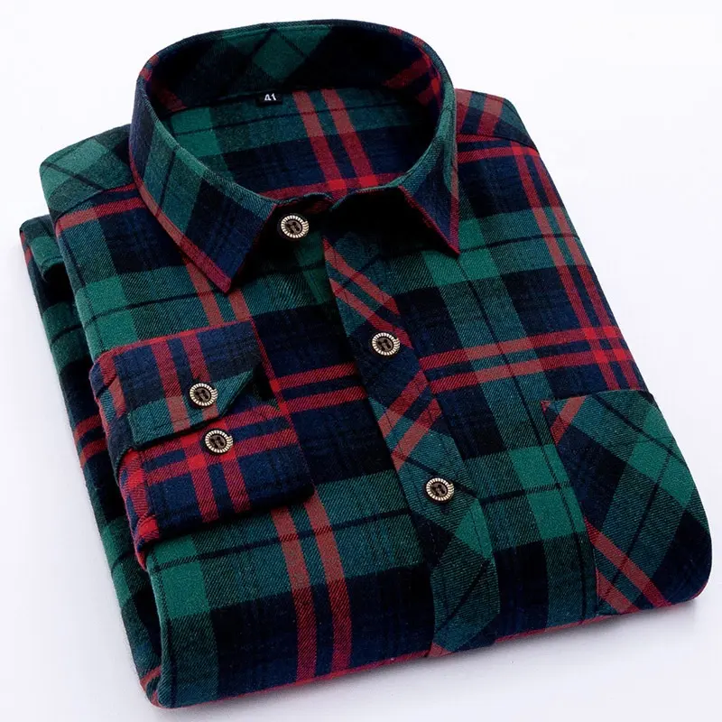 Various Styles Checked Long Sleeve Winter Plaid Mens Cotton Shirts 5XL