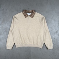 Sweat-shirt personnalisé surdimensionné pour homme, nouveau modèle d'hiver, lourd (320g), à manches longues, style Old Money, à carreaux, avec col polo et demi-zip