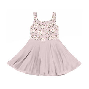 GSD3903 Vestido personalizado para niña pequeña, estilo boutique, color rosa, con estampado de estrellas de béisbol, vestido sin mangas para niña, venta al por mayor - Product Image 1