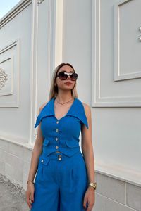 Ensemble Chic d'Été 2026 : Blazer sans Manches à Col Rabattu et <span class=keywords><strong>Pantalon</strong></span> Large – Tenue 2 Pièces Tendance pour <span class=keywords><strong>Femme</strong></span> - Product Image 5