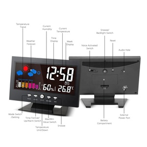 KH-CL001 Khuyến Mãi Tùy Chỉnh Hộ Gia Đình Nhựa Lớn Màn Hình Màu TV Shape <span class=keywords><strong>LCD</strong></span> Hiển Thị Kỹ Thuật Số Trạm Thời Tiết Bàn Đồng Hồ Báo Thức - Product Image 2
