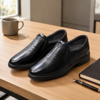 Mocassins Homme en Cuir Noir à Enfiler, Chaussures Habillées de Bureau, Bout Amande, Semelle Amortie, Confortables pour le Bureau et les Occasions Formelles