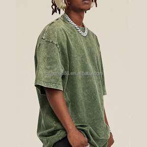 高品質の無地の酸洗い加工コットンブランドのトレンドカスタムプリントオーバーサイズTシャツ（メンズ） - Product Image 2