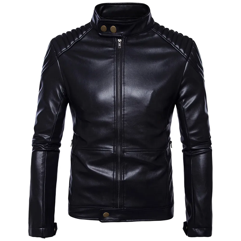 Wholesale Custom High Quality Motorbike/Motorcycle Racing Leather Jacket Zipper Up Stand Neck Riding Jacket with Side Pocket