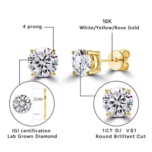 Boucles d'oreilles clous en or massif 10K jaune et blanc, diamant de laboratoire 1 carat couleur D VS1, personnalisées en gros pour femmes et hommes - Product Image 2