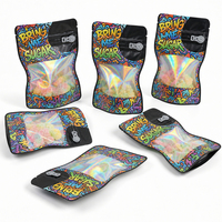 Sacs en Mylar holographique noir imprimés sur mesure avec fenêtre transparente, fermeture éclair résistante aux enfants, 3,5 g, anti-odeur, pochette alimentaire autoportante pour lait et aliments pour animaux de compagnie