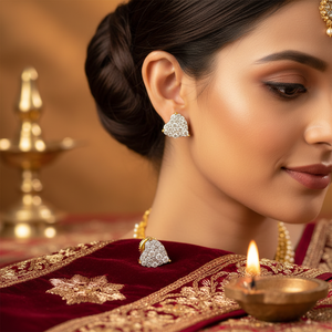 Sheetal Diamonds Indian Style 10K Yellow Gold Unique Designer Stud Screw Back Earring 0.25TCW Brilliant Cut Real Diamond Cluster - Product Image 3