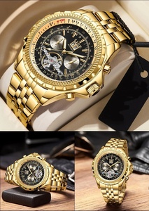 Men's Automatic Mechanical Watch Tourbillon Skeleton, Full Calendar 30M Waterproof Stainless Steel Luminous Business Wristwatch - Product Image 4