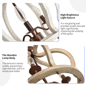 <span class=keywords><strong>Lustre</strong></span> Rétro en Bois et Métal Style Campagne Française, Lampe Suspendue Couronne pour Îlot de Cuisine, Design Personnalisé pour Projets de Gros - Product Image 4
