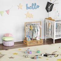 Porte-vêtements pour bébé en bambou avec caisse de rangement, barre de suspension réglable, organisateur de vêtements pour animaux de compagnie et poupées, gain de place pour la chambre d'enfant