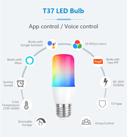 Ampoule E27 RGBCW T37 à changement de couleur dimmable, 85-265V, large plage de tension, pour décoration intérieure, télécommande, certifiée CE
