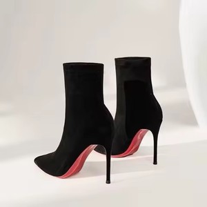 Bottes de luxe rouges à talons hauts pour femme, nouvelle collection hiver 2026, élastiques, fines, noires, à bout pointu, bottines fines pour femme, mi-mollet - Product Image 5