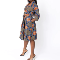 Gaun Bungkus Motif Afrika 100% Gaun Jaket Lilin Katun Ankara Gaun Potongan Blazer Ikat Pinggang Otomatis untuk Wanita