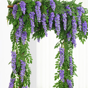 Fausse guirlande de glycine artificielle décorative, plante verte suspendue en soie plastique pour plafond, style rustique naturel - Product Image 2