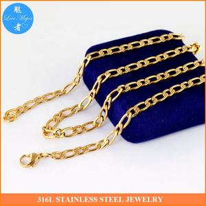 5 मिमी स्टेनलेस स्टील फिगारो 1 + 1 श्रृंखला हार सोना - Product Image 4