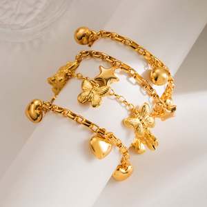 จี้หัวใจสแตนเลสสร้อยข้อมือผู้หญิงสีทองเครื่องประดับแฟชั่นกันน้ำสำหรับคู่รักของขวัญ - Product Image 1