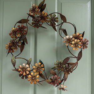 Corona Floral Rústica de Metal Hecha a Mano, Decorativa, Redonda, para Colgar en la Pared, Sin Iluminación, Elaborada con Flores y Hojas para Decoración del Hogar - Product Image 2