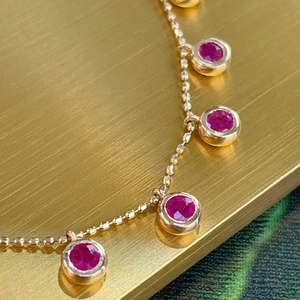 Xinfly Solid 18K Gold 1.35ct <b>Ruby</b> Bubble Bezel <b>Necklace</b> Starry Charm Chain Pendant Choker for Women Adjustable Fine Jewelry - Product Image 5