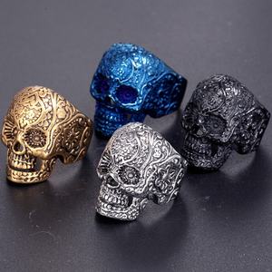 고딕 스테인레스 스틸 보석 남성 힙합 해골 머리 반지 - Product Image 1
