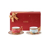 Coffret Cadeau Tasses à Café en Céramique de Jingdezhen avec Soucoupes – Écologique, Idéal pour Meilleur Ami, Mariage, Fêtes, Personnalisable, Cadeau d'Affaires ou de Nouvel An