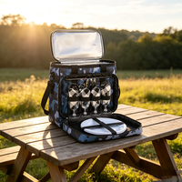 Sac isotherme de pique-nique portable pour 4 personnes avec couverts, grand compartiment, réutilisable, pour l'été
