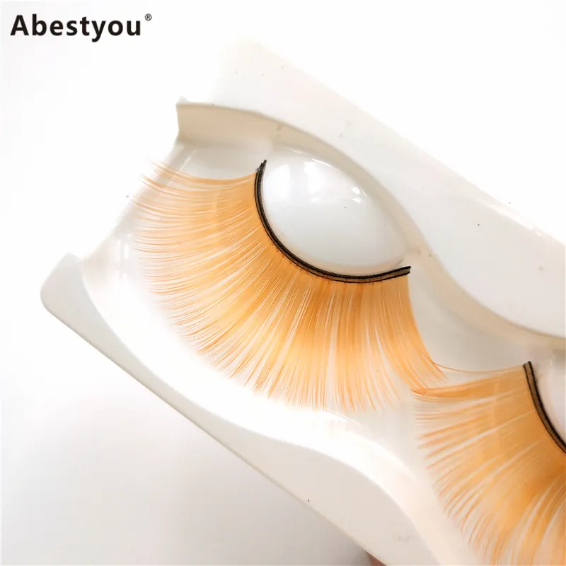 Abestyou NEW Style 1Pair 25-30MM Length Lashes Orange Yellow Colorful Eyelashes Halloween False Eyelash Show Lashes