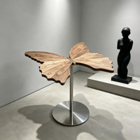 Mesa Auxiliar Creativa con Forma de Mariposa, Tablero de Madera, Base de Acero Inoxidable, Mesa Decorativa para Sala de Estar, Dormitorio, Esquina del Hogar