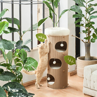 Grand arbre à chat cylindrique écologique en sisal, tour à 3 niveaux avec griffoir et jouet suspendu en carton