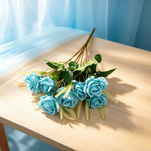 Prix d'usine – Bouquet de roses artificielles en soie à 10 tiges, effet peinture à l'huile, petit buisson floral réaliste pour la décoration de la maison, du bureau ou du bureau de travail - Product Image 3