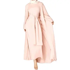 מוסלמי שמלה פנימית וחיצונית העבאיה סט נשים פתוח העבאיה עם פנימי שמלת קפטן