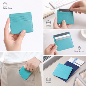 Porte-cartes fin en cuir PU, 3 emplacements pour cartes, 10x8cm, portefeuille minimaliste, 8 couleurs, logo personnalisé, OEM pour le bureau - Product Image 3