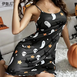 Nouvelle Robe à Bretelles Imprimée Chauve-souris Fantôme Halloween 2024, Robe Courte Populaire pour Femmes, Style Européen et Américain, Vente Transfrontalière - Product Image 3