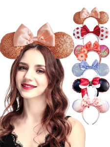 عصابة رأس على شكل آذان ميكي ماوس من مدن الملاهي في شنغهاي، عصابة رأس جلدية مع فيونكة ترتر للحفلات وإكسسوارات الشعر - Product Image 5