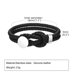 Wholesale Trendy Women's Stainless Steel Charm Bangles High End Jewelry Black <b>Leather</b> for Anniversary - Product Image 6