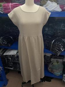 Vestido Vintage para Mujer, Vestido de Verano Elegante de Cuello Redondo y Manga Corta, Vestidos Casuales de Lino y Algodón para Mujer, Vestido Largo Holgado - Product Image 3