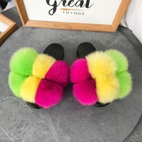Pantoufles en fourrure de renard/raton laveur à 6 boules, blocs multicolores, personnalisé, livraison en vrac