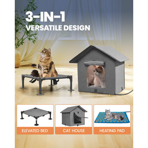 Prix d'usine, grande maison chauffante pour chat 3 en 1 avec lit surélevé et coussin chauffant pour chats d'extérieur - Product Image 3