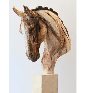 Wooden office ornament animal sculpture carving wood horse statue for sale