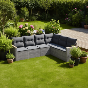 Ensemble de canapés de jardin modulaires en rotin gris, 6 places, collection de meubles d'extérieur - Product Image 2